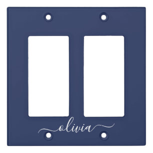 Navy Blue and White Modern Monogram Light Switch Cover