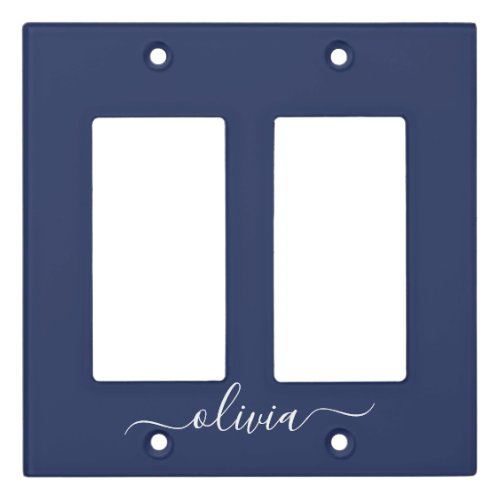 Navy Blue and White Modern Monogram Light Switch Cover