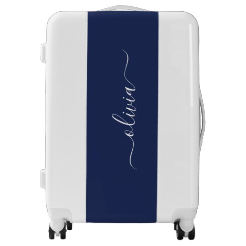 Navy Blue and White Modern Monogram Luggage