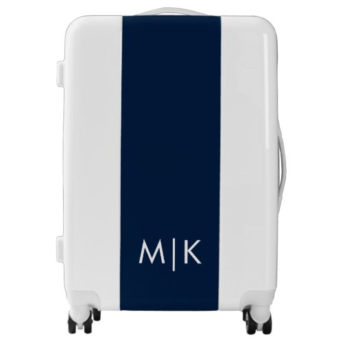 Navy Blue and White  Modern Monogram Luggage