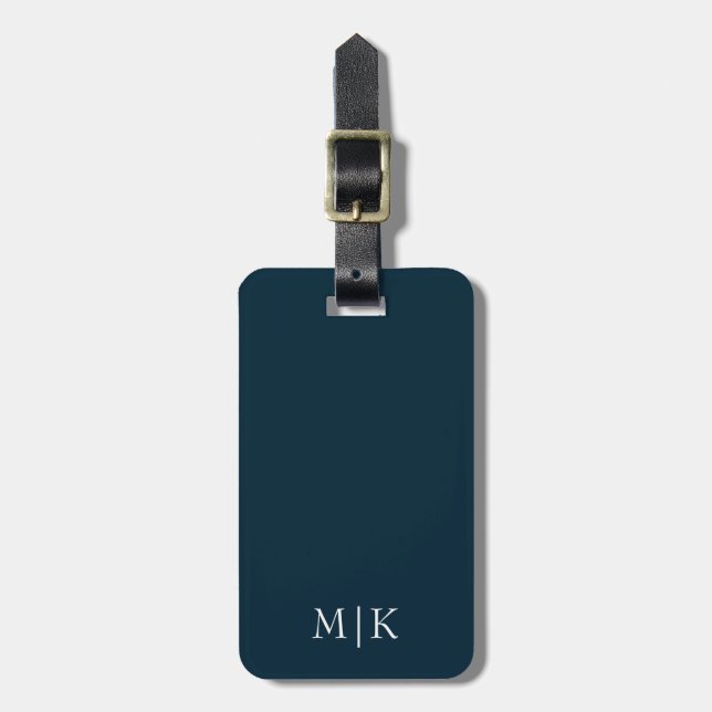 Navy Blue and White | Modern Monogram Luggage Tag (Front Vertical)