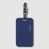 Navy Blue and White Modern Monogram Luggage Tag (Front Vertical)