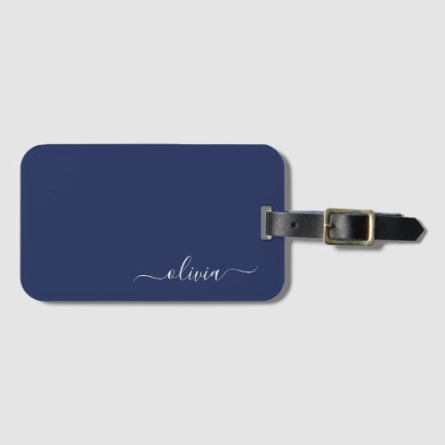 Navy Blue and White Modern Monogram Luggage Tag