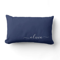 Navy Blue and White Modern Monogram Lumbar Pillow