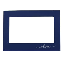 Navy Blue and White Modern Monogram Magnetic Frame