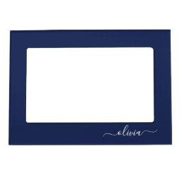 Navy Blue and White Modern Monogram Magnetic Frame