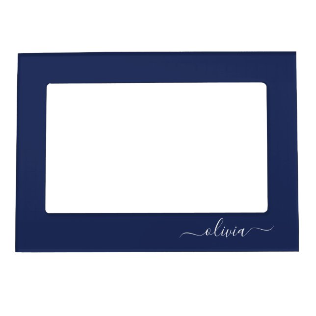 Navy Blue and White Modern Monogram Magnetic Frame (Front)