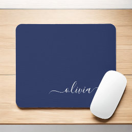 Navy Blue and White Modern Monogram Mouse Pad