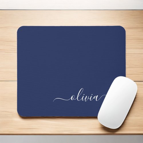 Navy Blue and White Modern Monogram Mouse Pad