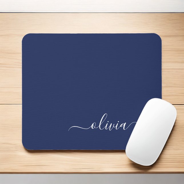 Navy Blue and White Modern Monogram Mouse Pad (Creator Uploaded)