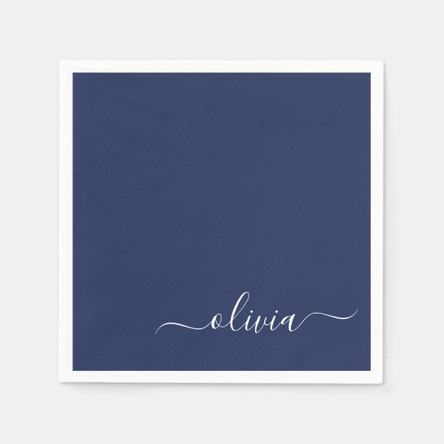 Navy Blue and White Modern Monogram Napkins (Front)