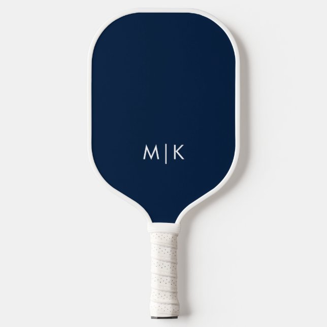 Navy Blue and White | Modern Monogram Pickleball Paddle (Front)