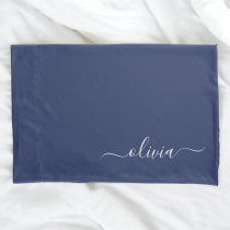 Navy Blue and White Modern Monogram Pillow Case