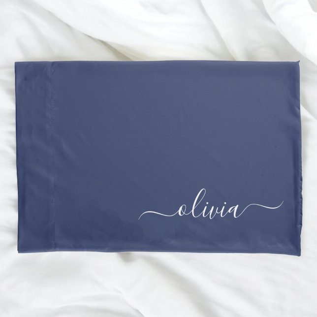 Navy Blue and White Modern Monogram Pillow Case (Creator Uploaded)