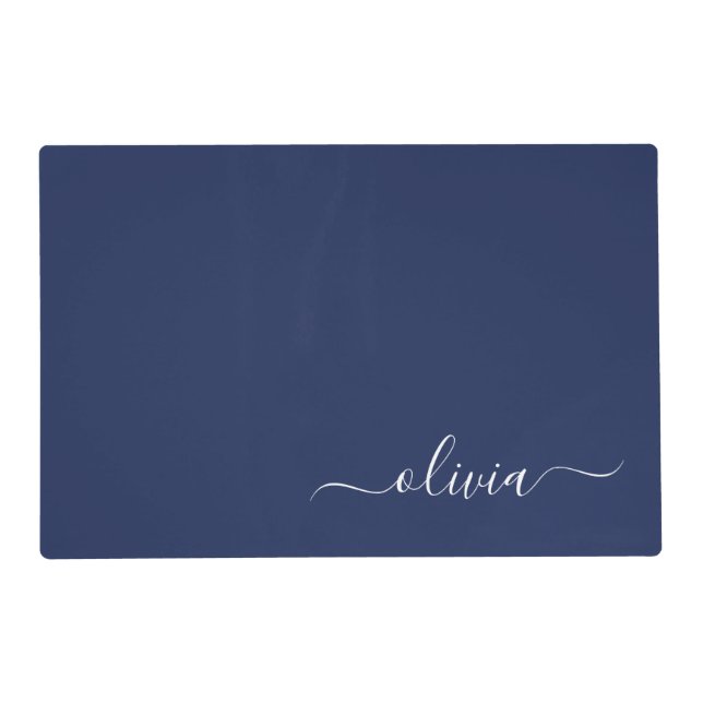 Navy Blue and White Modern Monogram Placemat (Front)