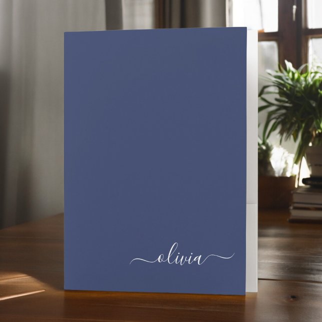 Navy Blue and White Modern Monogram Pocket Folder (Creator Uploaded)