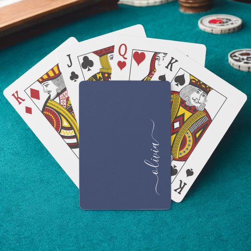 Navy Blue and White Modern Monogram Poker Cards