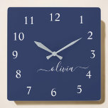 Navy Blue and White Modern Monogram Square Wall Clock<br><div class="desc">Introducing our Navy Blue and White Modern Monogram Collection: Elevate your home decor with our sophisticated collection featuring a contemporary navy blue and white color scheme. Each piece is meticulously crafted to exude elegance and style, perfect for adding a touch of modern flair to any room. Whether you're looking for...</div>