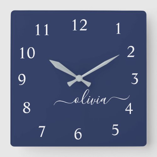 Navy Blue and White Modern Monogram Square Wall Clock