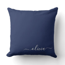 Navy Blue and White Modern Monogram Throw Pillow