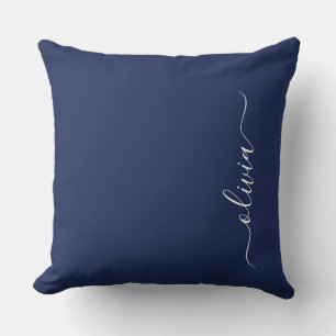 Navy Blue and White Modern Monogram Throw Pillow