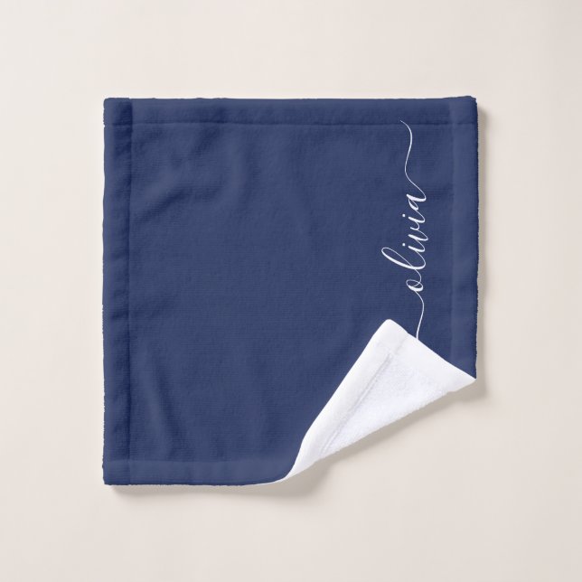 Navy Blue and White Modern Monogram Wash Cloth (Wash Cloth)