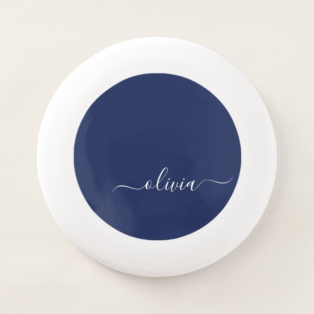 Navy Blue and White Modern Monogram Wham-O Frisbee (Front)