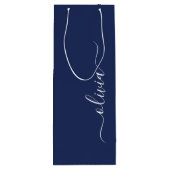 Navy Blue and White Modern Monogram Wine Gift Bag (Back)