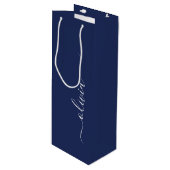 Navy Blue and White Modern Monogram Wine Gift Bag (Front Angled)