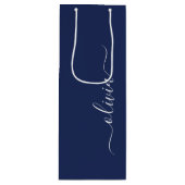 Navy Blue and White Modern Monogram Wine Gift Bag (Front)