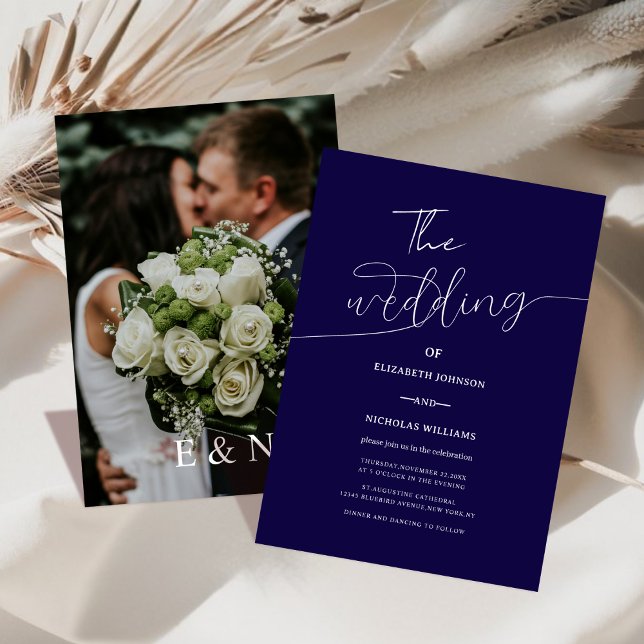 navy blue and white modern photo wedding invitation (Creator Uploaded)