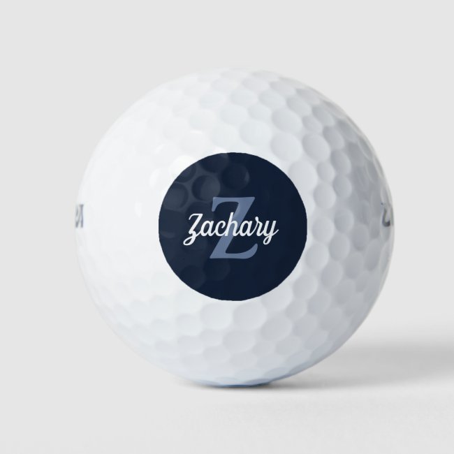 Navy Blue and White Monogram and Name Personalized Golf Balls