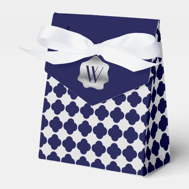 Navy Blue and White Monogram Favor Gift Box (Front Side)