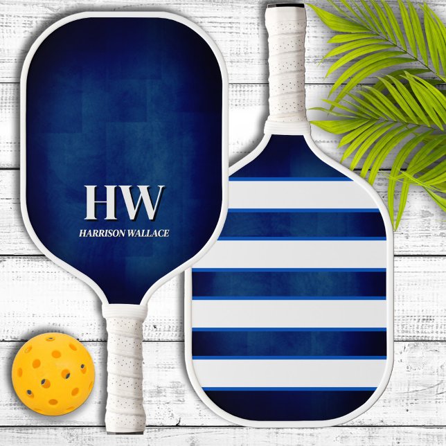 Navy Blue and White Monogram Pickleball Paddle (Creator Uploaded)