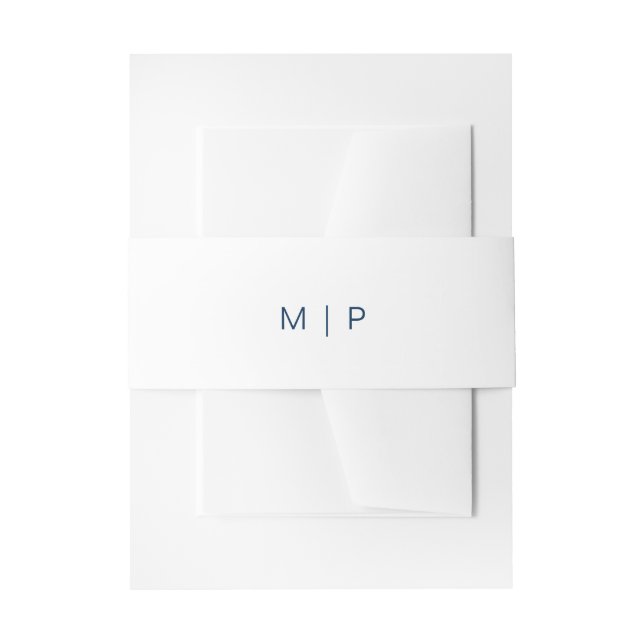 Navy Blue and White Monogram Simple Wedding Invitation Belly Band (Front Example)