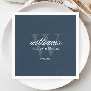 Navy Blue and White Monogram Wedding Napkins