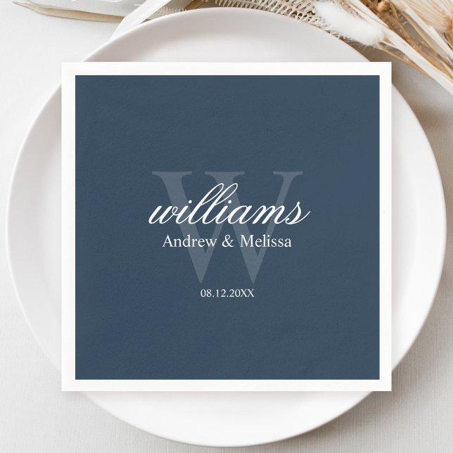 Navy Blue and White Monogram Wedding Napkins (Creator Uploaded)
