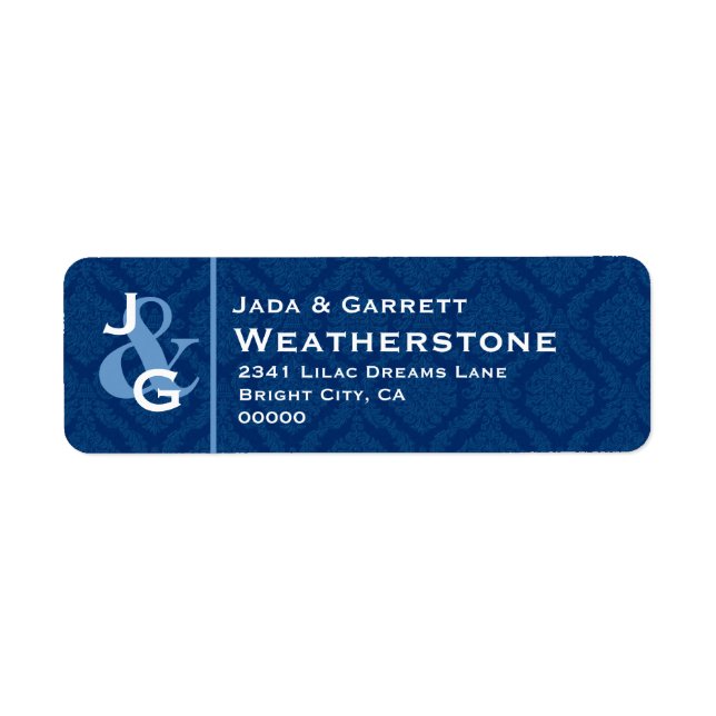 Navy Blue and White Monogram Wedding V005AB Label (Front)