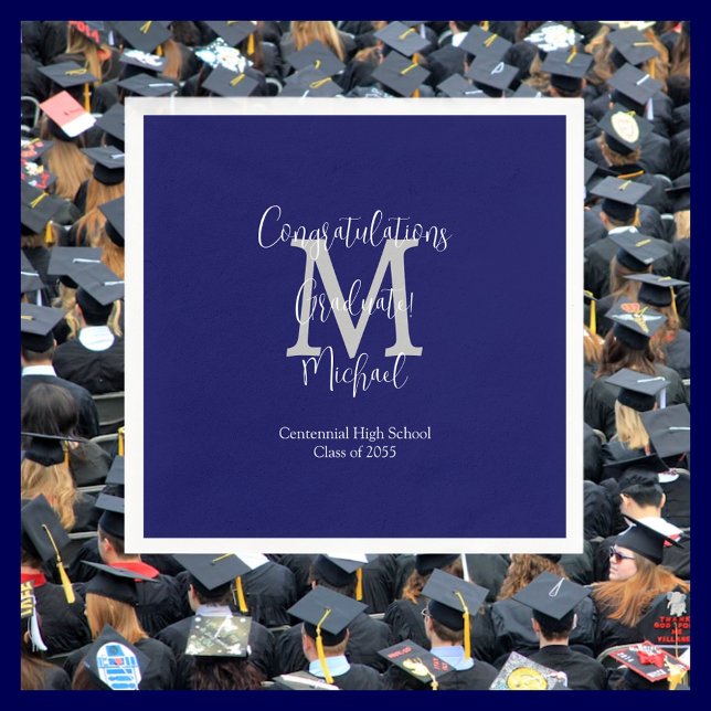 Navy Blue and White Monogrammed Graduation Party  Napkins (Creator Uploaded)