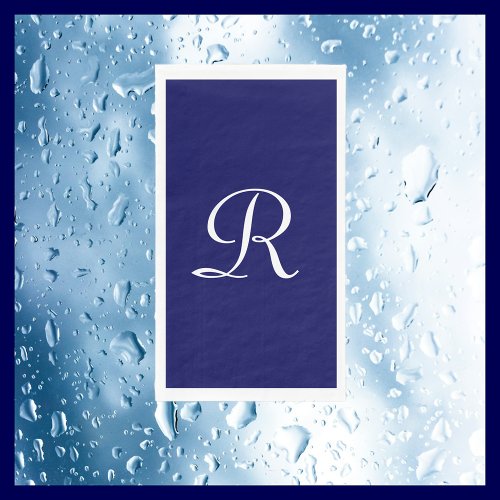 Navy Blue and White Monogrammed Paper Guest Towel