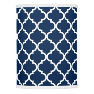 Navy blue and white moroccan quatrefoil pattern lamp shade