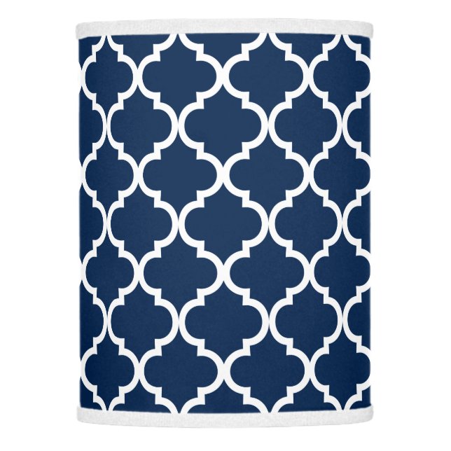 Navy blue and white moroccan quatrefoil pattern lamp shade (Front)