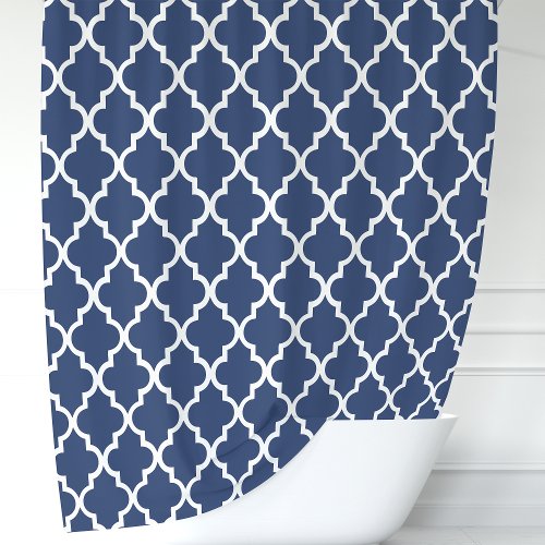 Navy Blue And White Moroccan Quatrefoil Shower Curtain