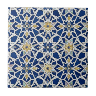 Navy Blue and White Moroccan Zellige Mosaic  Ceramic Tile