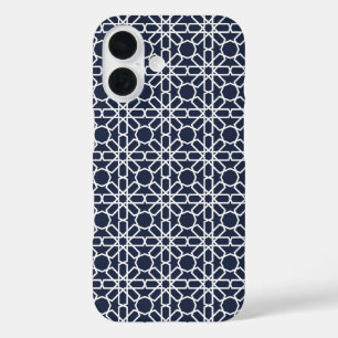 Navy Blue and White Moroccan Zellige Pattern iPhone 16 Case