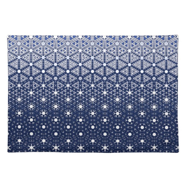 Navy Blue and White Mosaic Cloth Placemat (Front)
