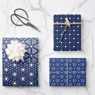 Navy Blue and White Mosaic Wrapping Paper Sheets
