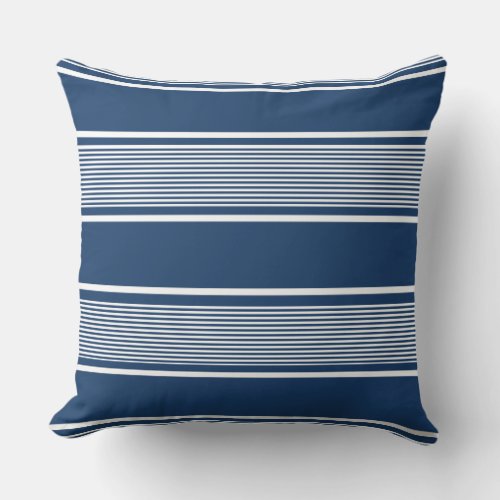 Navy Blue and White Multi Stripe Throw Pillow