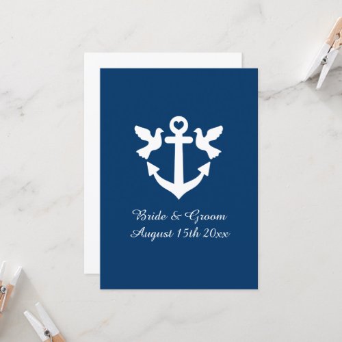 Navy blue and white nautical anchor logo wedding invitation