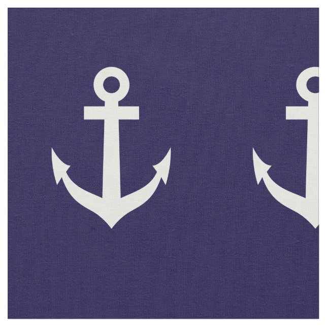 Navy blue and white nautical anchor textile fabric (Close Up)